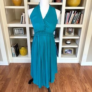 Anthropologie Maeve La Habana Teal Ruffle Pleated Sleeveless Midi Dress Size XS